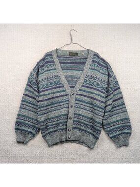Vintage Lyle & Scott Scotland Cardigan Mens Sz L Button Front Fair Isle Nordic